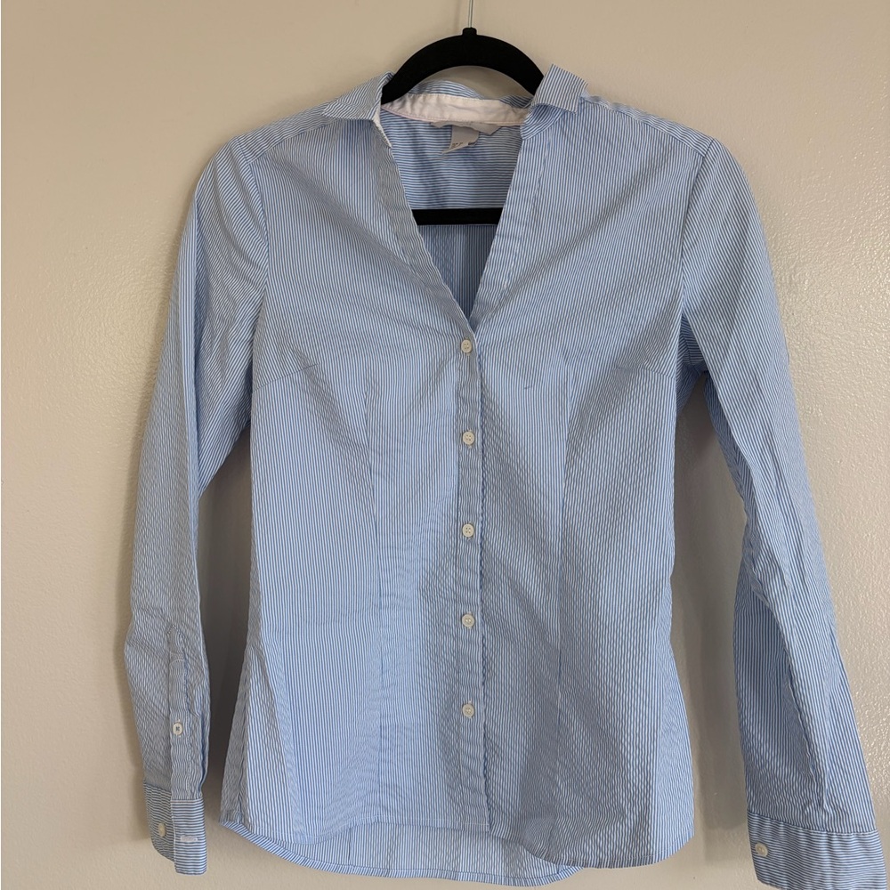 H&M Blue and White Striped Dress Shirt